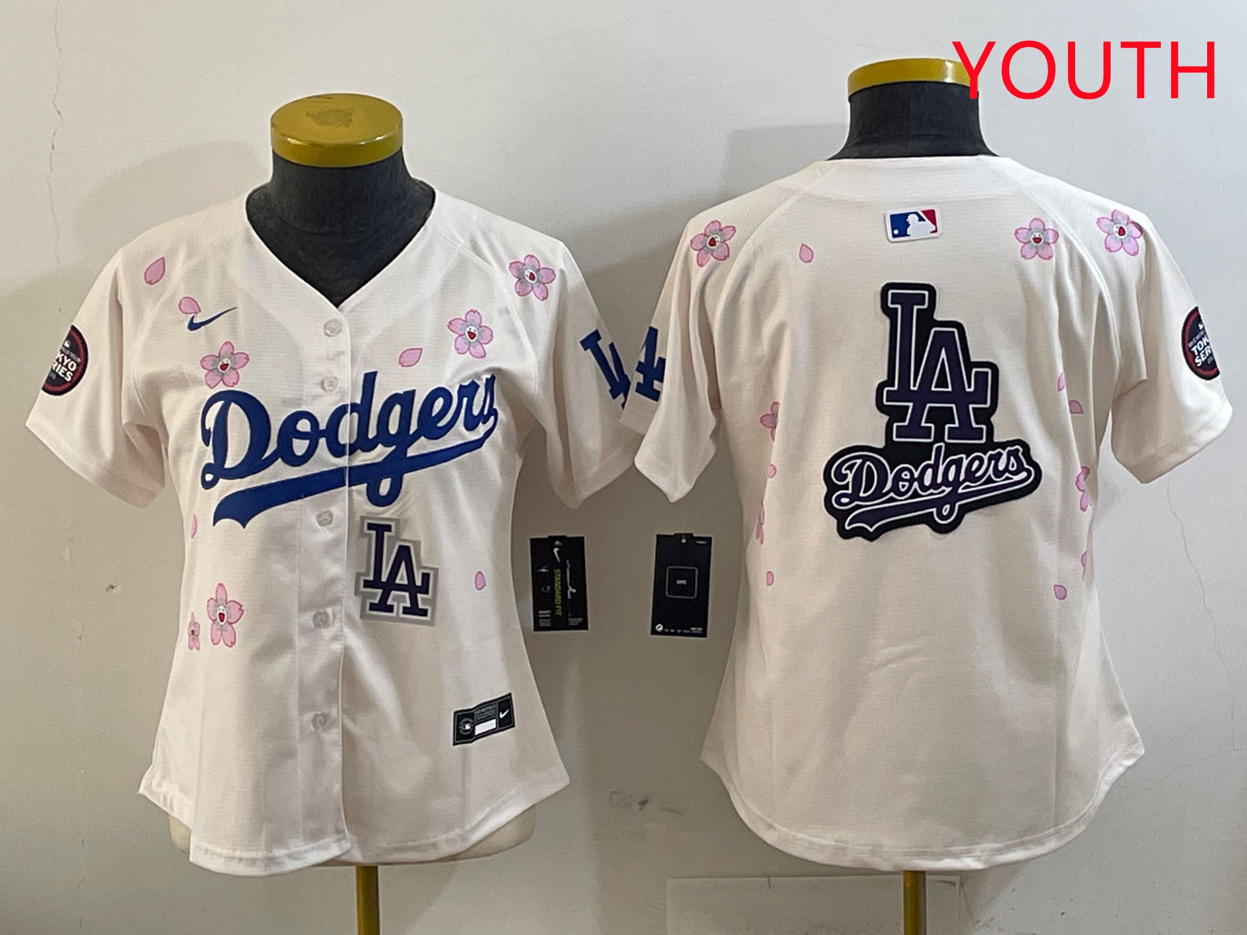 Youth Los Angeles Dodgers Blank Cream Sakura Edition 2025 Nike MLB Jersey style 24
